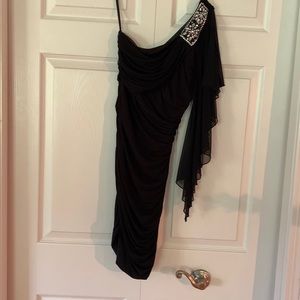 City triangles black size small one shoulder ruched rhinestone detail dress